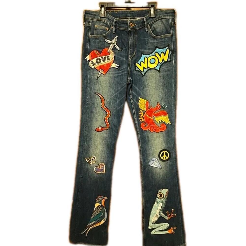 Embroidered Patches  & Denim Jeans By H&M JEANS 12-14 ,30/34